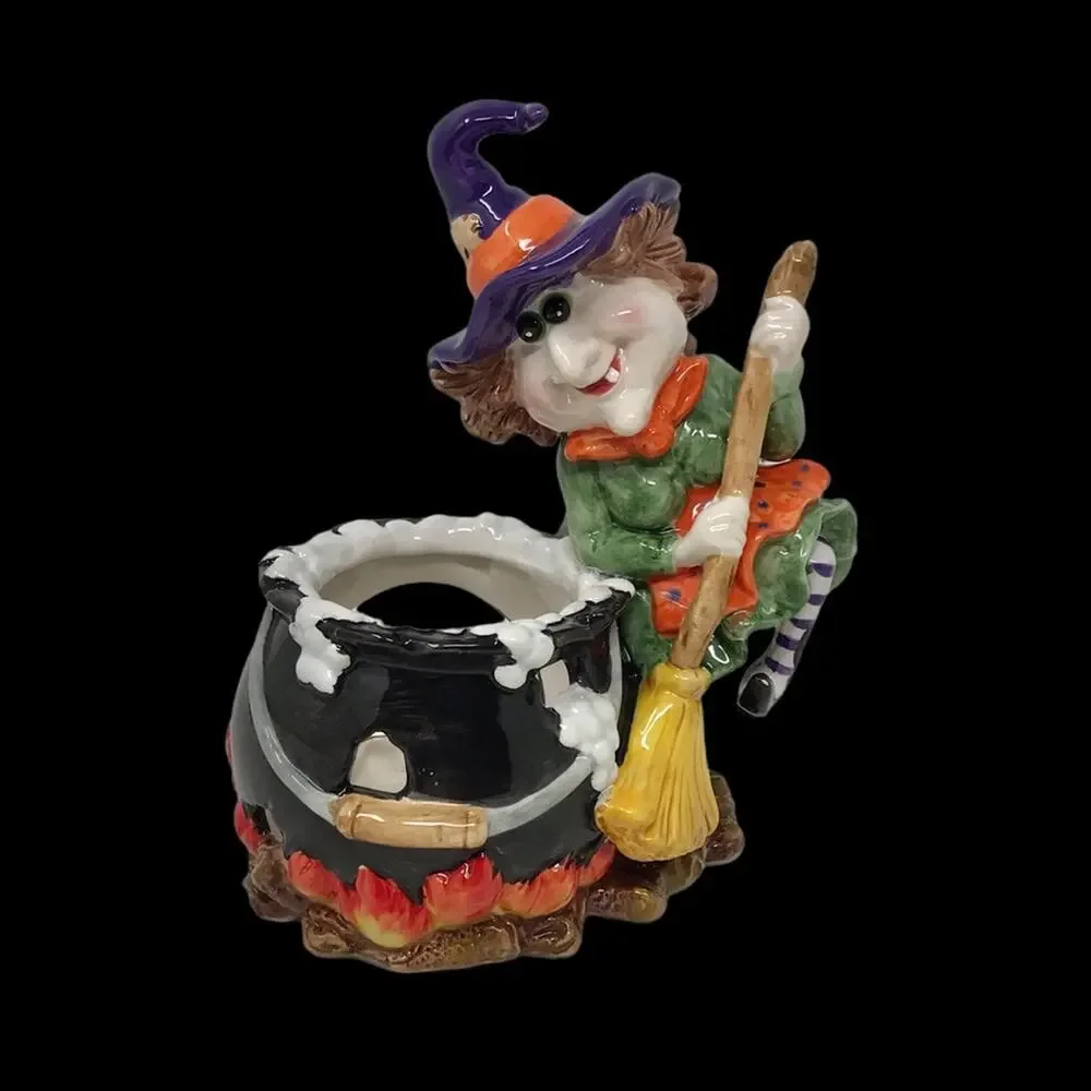 Halloween Ceramic Witch with Cauldron For Candle High Gloss Glaze